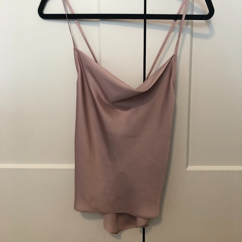 Pink Silk Cowl Neck Top, Open Back - Medium